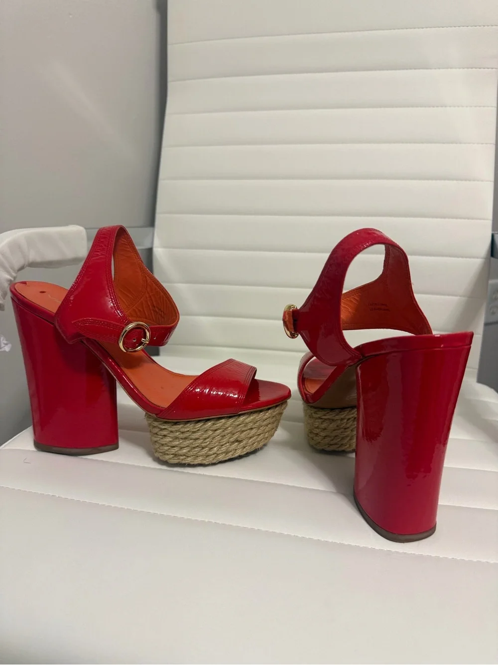 Via Spiga Red Patent Platform Slingback Heels